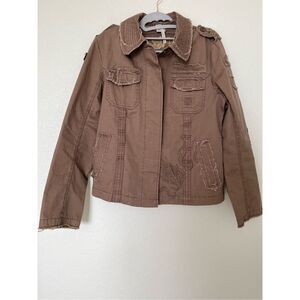 By Deep Los Angeles Brown Distressed Embroidered Jacket Women's Large